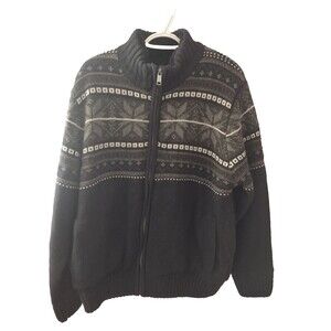 Tricots St. Raphael Sherpa Fleece Zip Up Sweater Men's L Snowflake Navy NWT